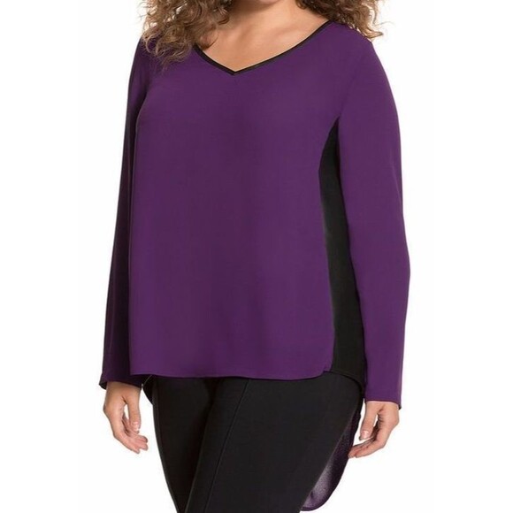 LANE BRYANT‎ Purple Blk Leatherette Shirt Womens PLUS 14 16 1X Hi Low Split Back - Picture 3 of 5